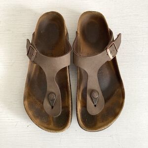 Birkenstock Thong Sandals Gizeh 36 US 5-5.5 Mocha Brown Leather Flip Flop Buckle